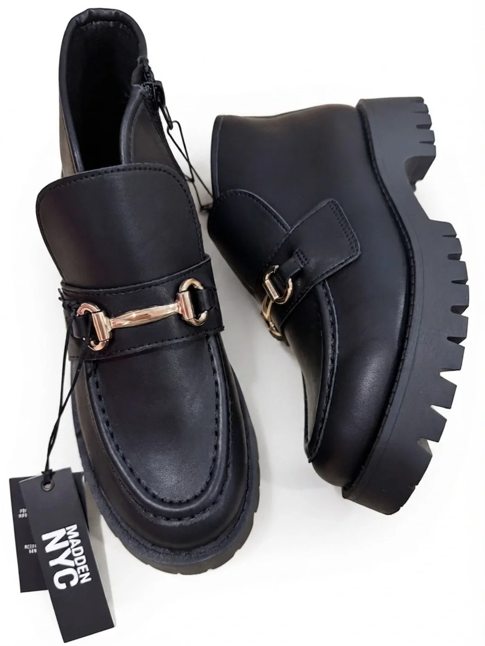 Madden NYC Women's Faux Suede Lug Sole Loafer Booties Black NWT